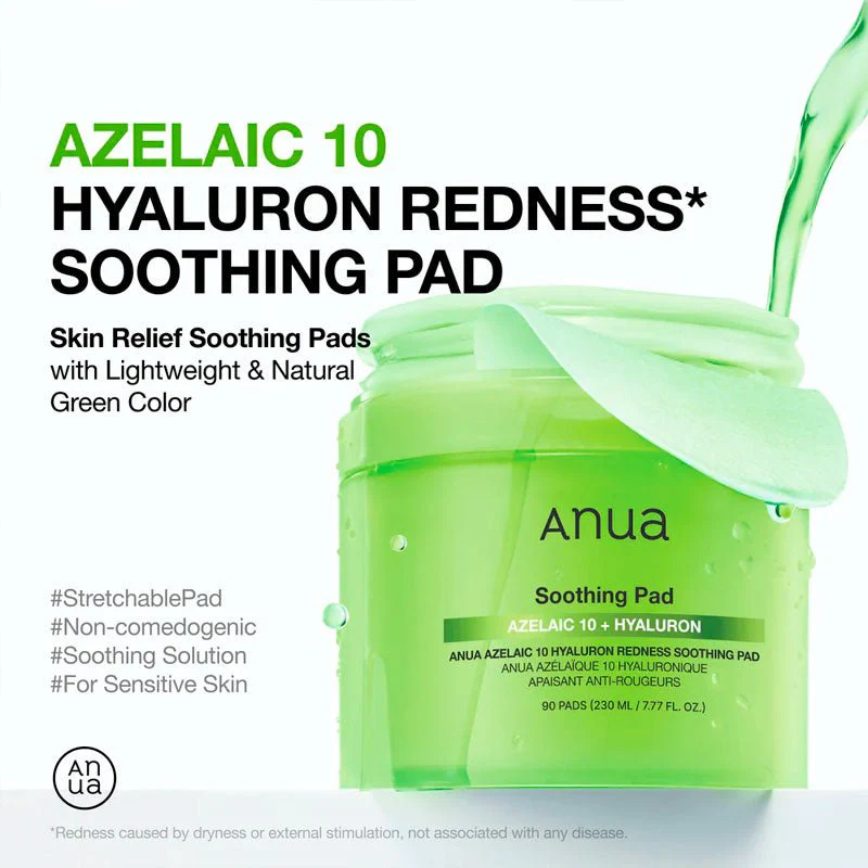 Anua Azelaicacid 10 Hyaluron Redness Soothing Pad 230ml / 90pads - Image 3