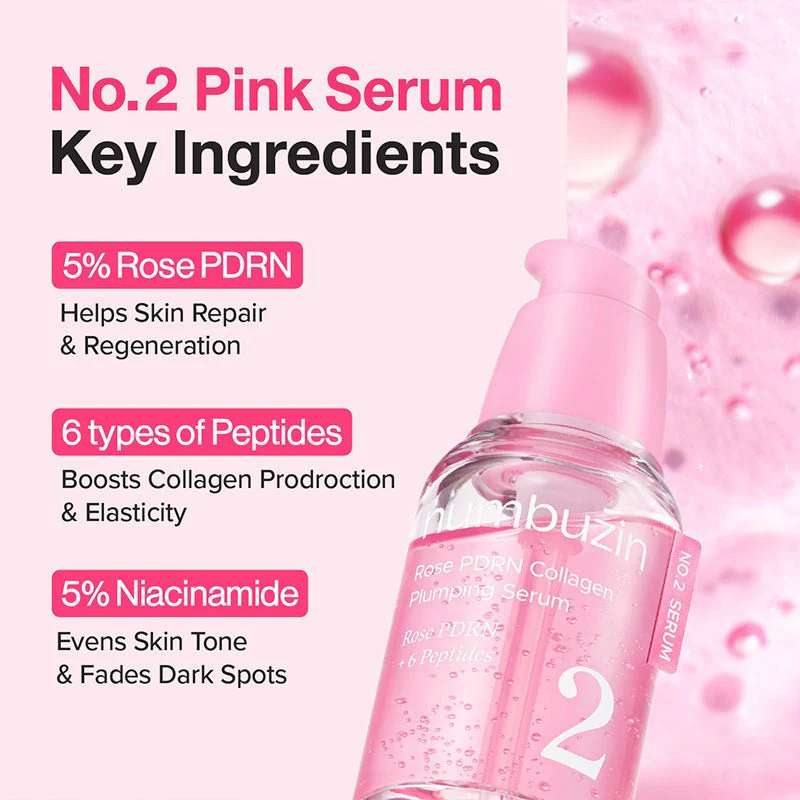 Numbuzin No.2 Rose PDRN Collagen Plumping Serum 30ml - Image 3