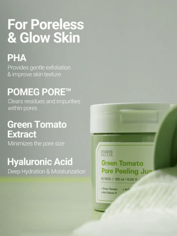Sungboon Editor Green Tomato Pore Peeling Jumbo Pad 180ml / 60pads - Image 4